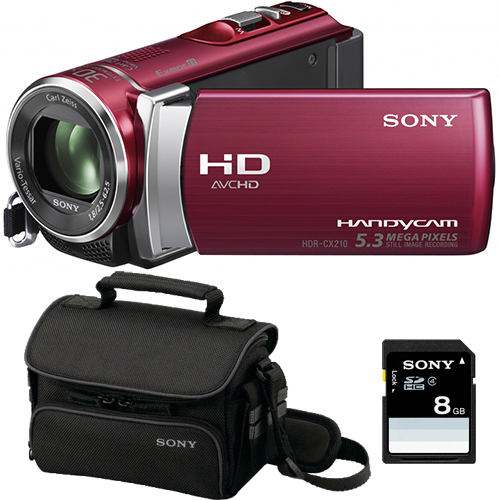 Camera video Sony Handycam HDR-CX 210E, FullHD, Red + Card 8GB, Geanta
